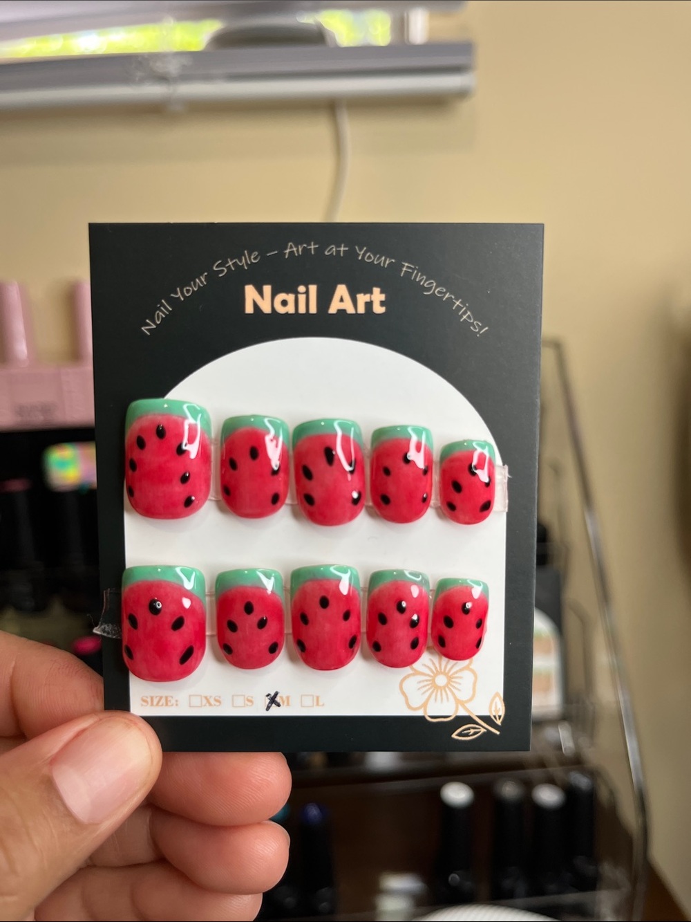 Watermelon Nail Art Press-Ons — Red & Green Square